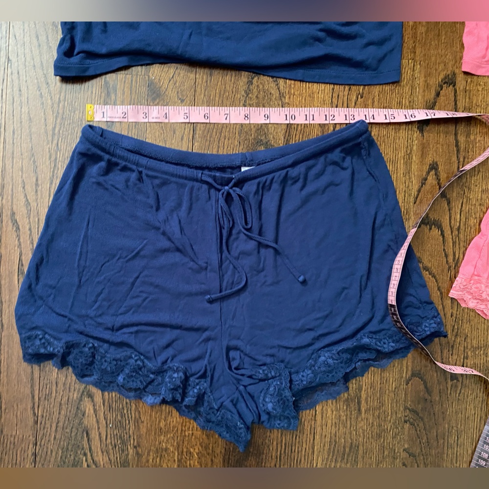 Set of 2 Women's Lace-Trim Cami & Short Sleep Set (M)- Navy &Coral (4pcs total) - Picture 4 of 15